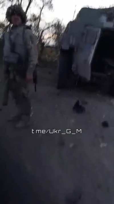 Ru pov: Footage of Destroyed UAF vehicles from a Russian strike