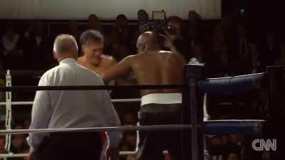 Evander 'The Real Deal' Holyfield gets knocked down by Mitt 'Hit And Don't Get Hit' Romney.