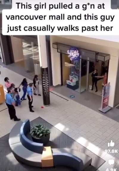 Group of girls gets gun pulled on them at Vancouver, WA mall; security guards run around like chickens with no heads, retail worker walks past gun like it doesn’t exist.