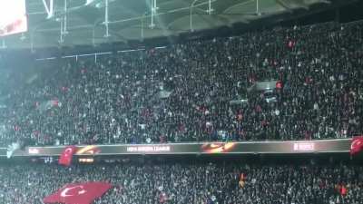Today is the independence day of the Izmir. Football fans showing their love to our leader, Mustafa Kemal Ataturk with singing Izmir March.
