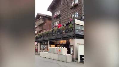 Corona sceptic has his Restaurant blocked with concrete boulders by the Police in Zermatt Switzerland for continuously refusing to follow the rules.