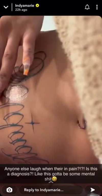 New Snapchat IndyaMarie - laughing in pain with her new Tattoo
