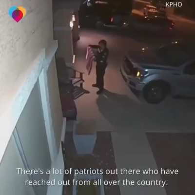 This police officer was caught on camera on a family's lawn at 3 a.m. – picking up their fallen American Flag. 