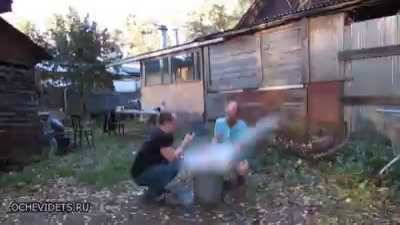 2 men, 1 firecracker.
