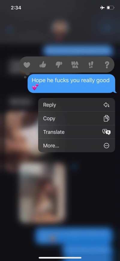 Cuckolding is a vast universe. Knowing I have full permission from my husband to have fun with all the cocks I like, I keep coming up with ideas to surprise him. And recently, since he's traveling, I'm cuckold texting him to keep him entertained