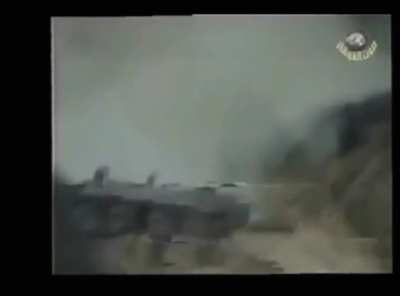 Russian soldiers on an APC get blown up by a Chechen IED