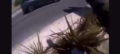 Arrogant jerk motorcyclist attempts to floor it after bullying another biker... sends own bike into orbit