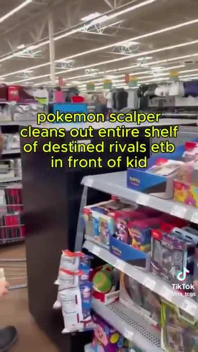 Pokemon scalper clears out entire shelf of new set in front of a kid