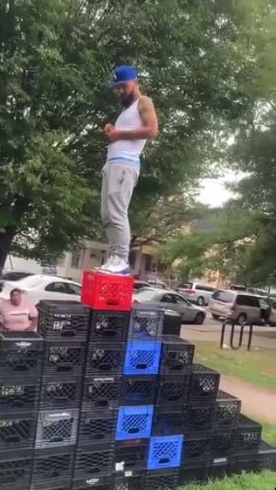 A new world record, 1st person to complete the Milk Crate Challenge while rolling a blunt.