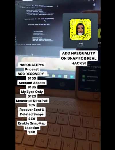 Contact @naequality on snap to order account hacks like account access, account recovery, my eyes only & more! All available For socials like iG, Snap, FB , Twitter , & TikTok. Telegram Group Link In Comments Below 👇