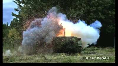 Impact and behind armor effect on a BMP of a HEDP 502 round from an 84mm Carl-Gustaf recoiless rifle