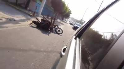 Idiots fighting motorcycles