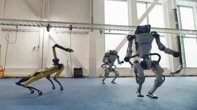 The Boston Dynamics robots but they're dancing to Brass Bonanza