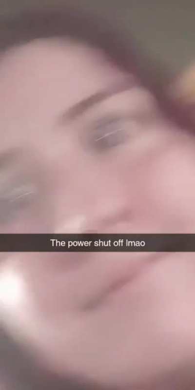 Girlfriend was taking a cute video with my cat when the powe went out.