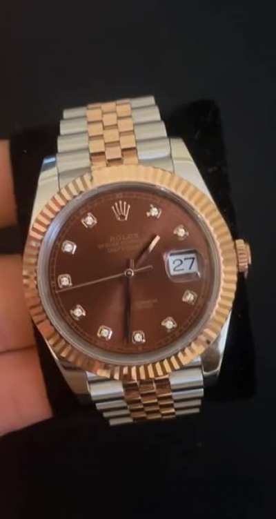 DJ41 rose gold with chocolate dial and diamonds