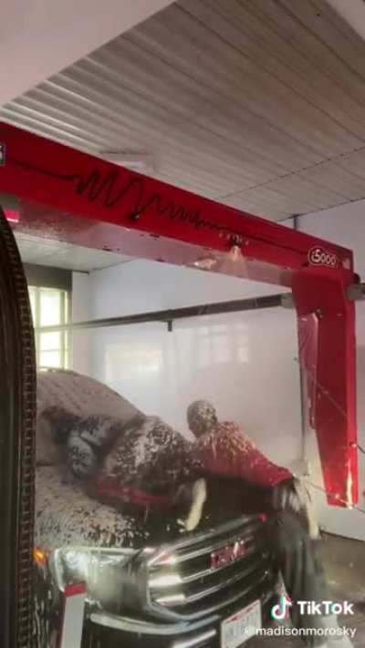 An industrial car wash can hurt human flesh