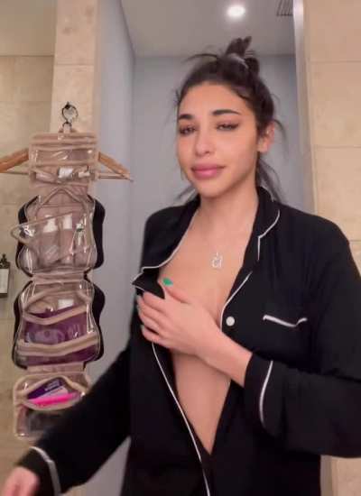 Braless in robe