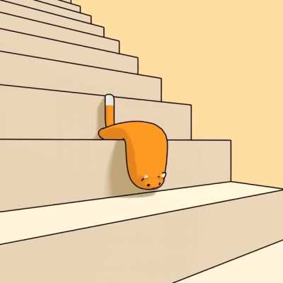 Liquid cat strolling down the stairs