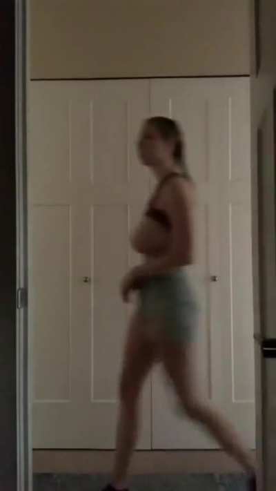 foopahh walking across hall with tits out