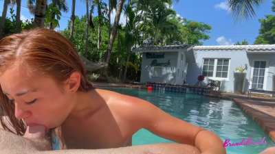 Blowjob Cum In Mouth Deepthroat Oral Pool Redhead Porn GIF by brandibraids