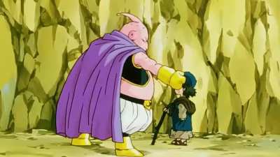 Se que esto no es un MEME pero majin buu le cura los ojos a un niño