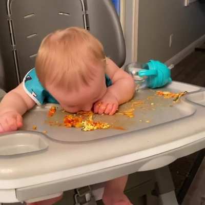 Wife “where did he learn this?!?” Me working from home the last year “...”. (His high chair straps were in the washer and we were watching him close and he couldn’t fall o it)