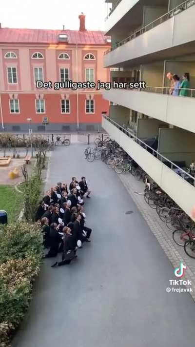 For hundreds of years, the evening before prom. Male student choirs in Uppsala Sweden go around the city and sing outside their loved ones. The tradition is called the 