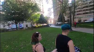 Bystander steps in after MC fixates on a stranger in public