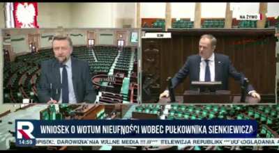 Kiedy Donald Tusk zaczął mówić o rozkradaniu publicznych pieniędzy przez PiS, Telewizja Republika przerwała transmisję aby nadać Koronkę do Miłosierdzia Bożego 