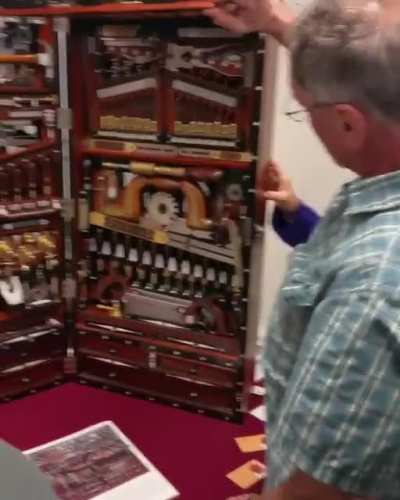 Dr. Jim Moon's reproduction of the Henry O. Studley tool chest that sits at the Smithsonian. Henry O. Studley was an organ and piano maker. (1838-1925)