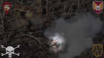 46th brigade drops grenades on Russian trenches, lighting one on fire