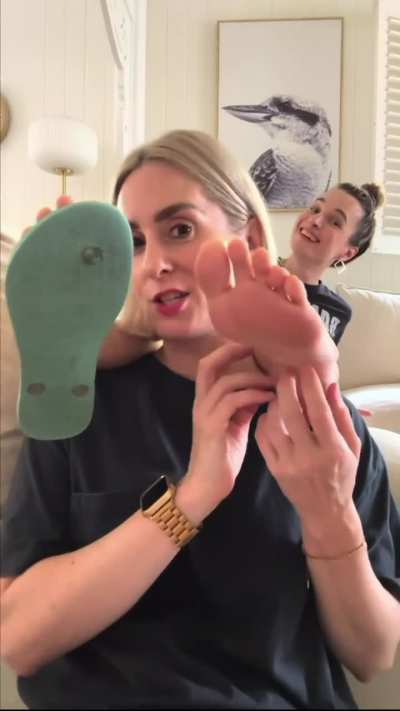 MILFs podcast flip flops in face