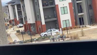 Idiot in Prius drives on apartment’s walking path