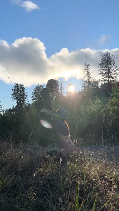 Trail head, using my helmet as a handle to fuck my throat
