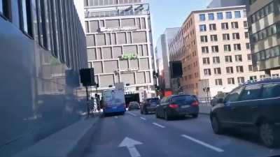 Bus enters a low tunnel