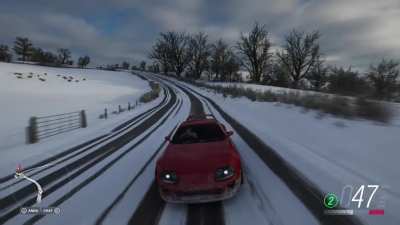 The MK4’s front aero extends when the car hits 60MPH, a neat and accurate detail.