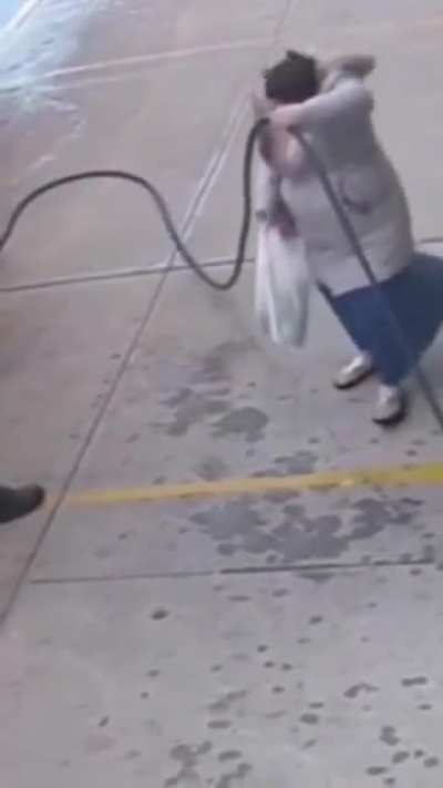 Walking past a hose