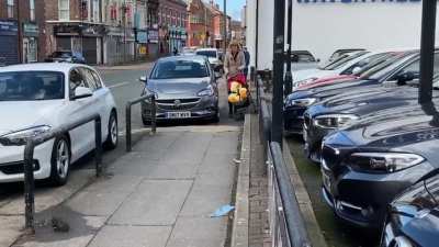 Another one jumps the curb