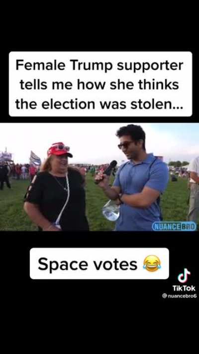 Crazy lady claiming voter fraud due to space votes.
