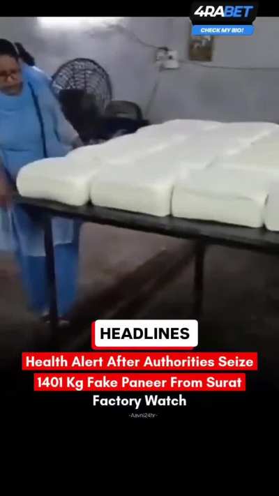 Food safety authorities seized 1401 kilograms of adulterated paneer during a raid at a factory in Surat.
