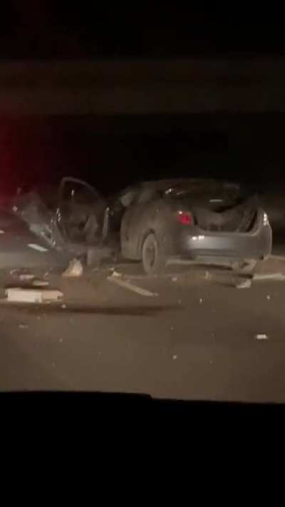 AFTERMATH- second car not caught on video was on the ither side of the highway, and was also scorched. Less damage than seen, but an ambulance was on the way.