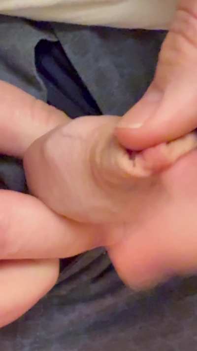just a minute of my playing with my foreskin