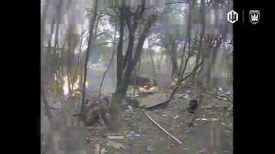 Ukrainian fiber-optic FPV drones took out a group of 3 Russian soldiers. 414th UAV Brigade Magyar's Birds. 14.09.2025