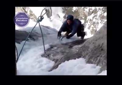 Mountain climber saved in nick of time.