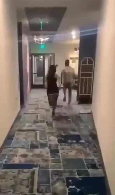 Foot race inside a building
