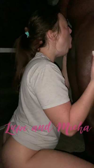 Sucking A Friends Cock On His Patio while hubby enjoys the scene