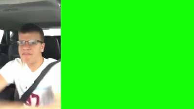 Guy in car crash green screen