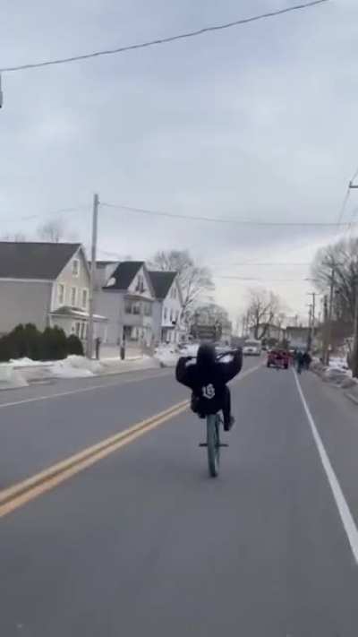 Wheelie close call.