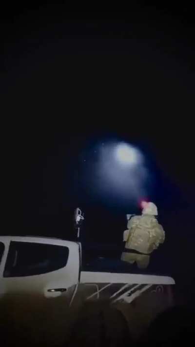 Night-time footage of Ukrainian mobile air-defense teams shooting down an Iranian Shahed-136 drone. 