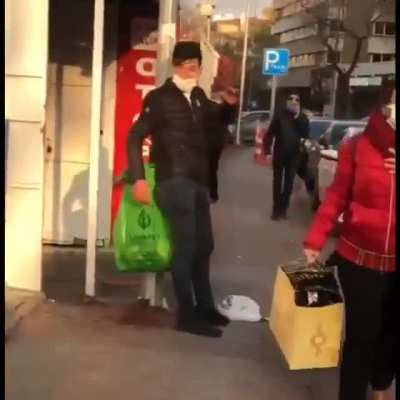 Funny man making fun in open street